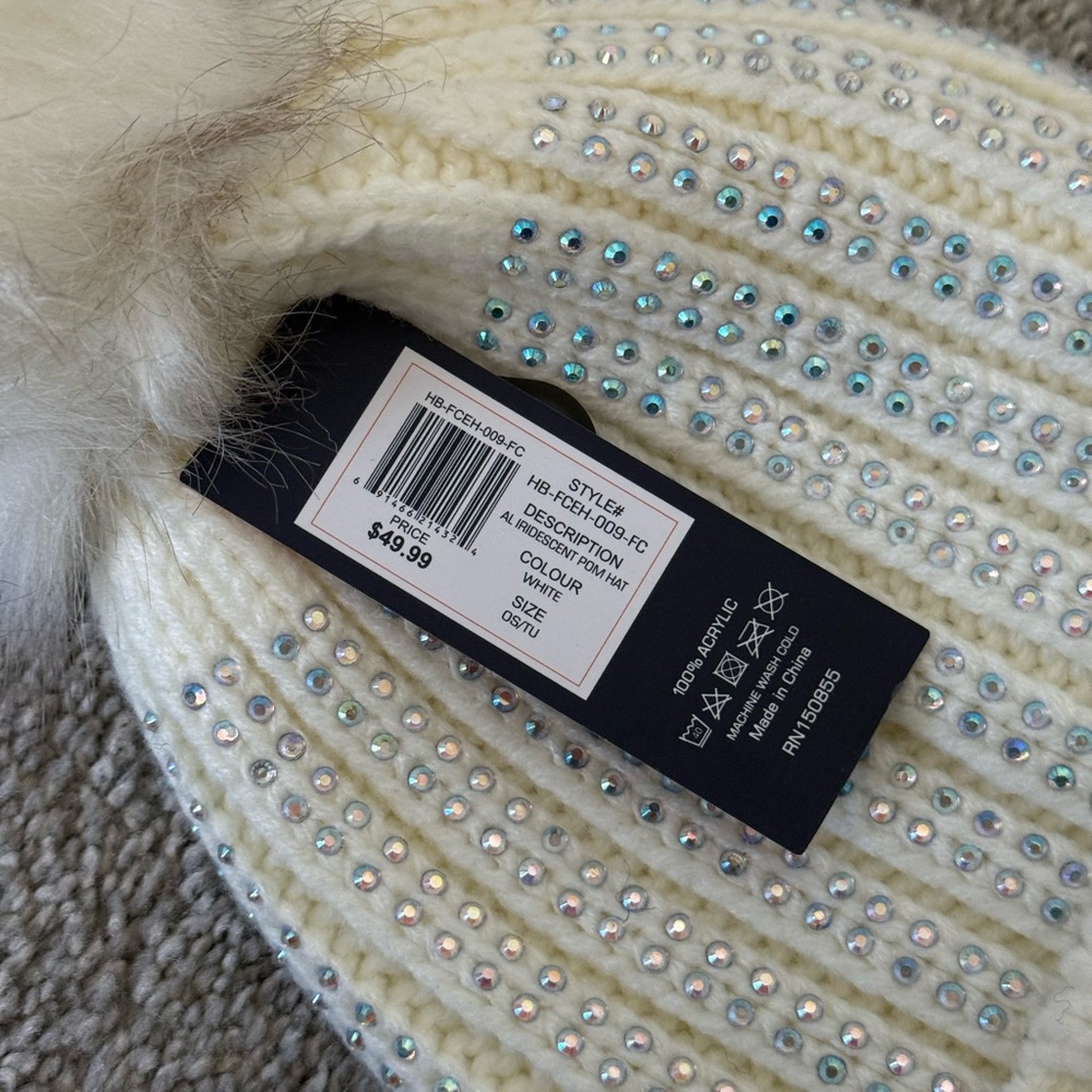 French Connection Ivory Beanie with Rhinestones - Picture 6 of 6